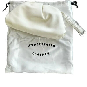 Understated Leather Vegan Ivory Crescent‎ Clutch Gold Crossbody Chain w/Dust Bag